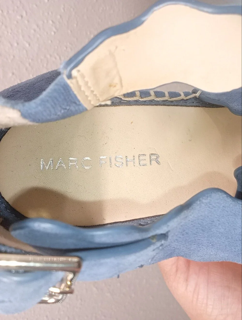 Womens Marc Fisher Blue Suede Wedge Espadrille Sandals sz 10